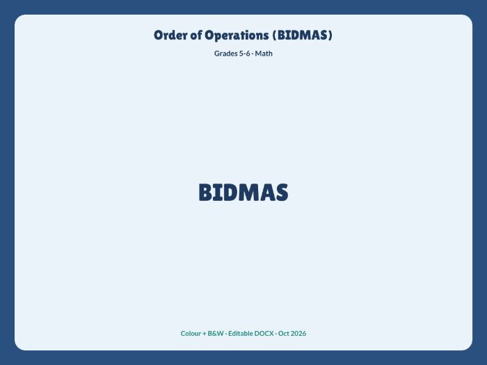 Order of operations BIDMAS worksheets Grades 5-6 maths pack