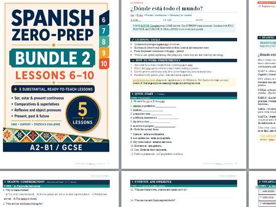 GCSE Spanish Zero-Prep _5 Complete Lessons 6-10_ Grammar, Reading & Writing_Bundle 1