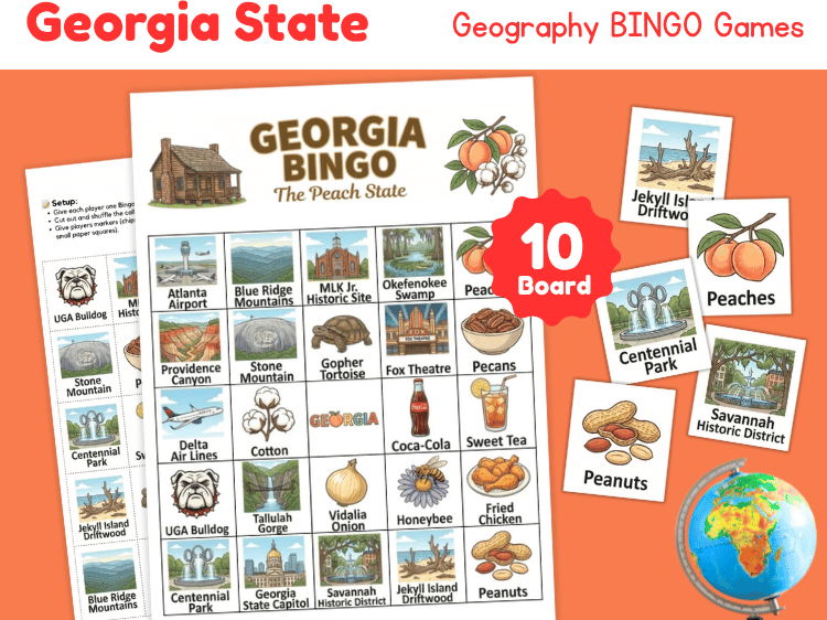 Georgia State Bingo Game | US Geography & State Symbols Activity