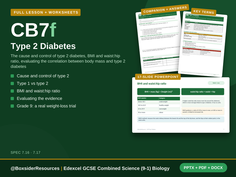 CB7f Type 2 Diabetes | Edexcel GCSE Combined Science (9-1) | Lesson + Worksheet
