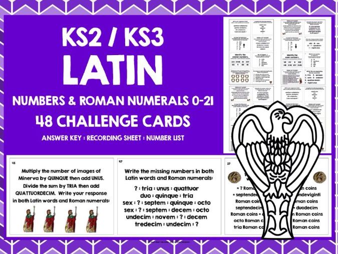LATIN NUMBERS AND ROMAN NUMERALS 0-21 CHALLENGE CARDS
