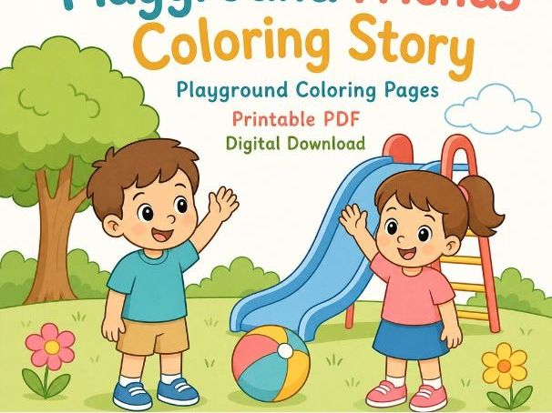 Playground Friends Coloring Story | Playground Coloring Pages | Printable PDF | Digital Download