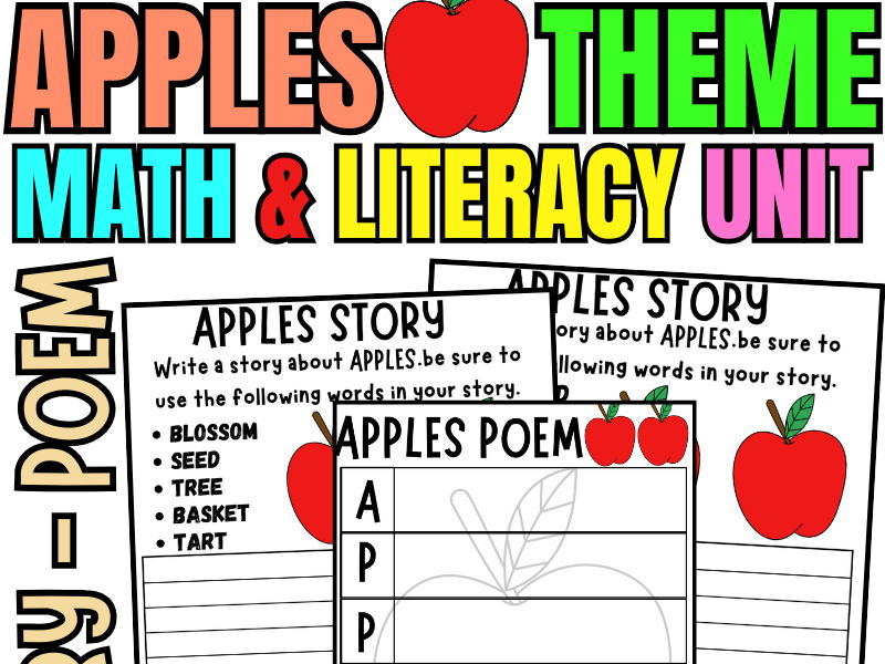 Apples Themed Activity Pack Math & Literacy Unit: The Life Cycle , Color By Number, & Acrostic Poem