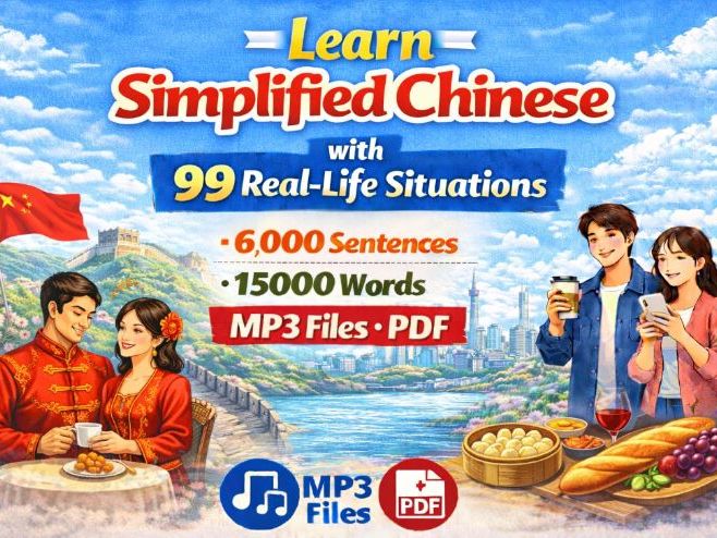 Learn Simplified Chinese Situations(6,000 Sentences, 15,000 Words, MP3 files, PDF)