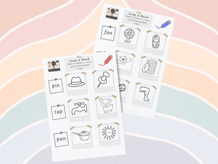 Phonics - Snap a Word, CVC read & colour