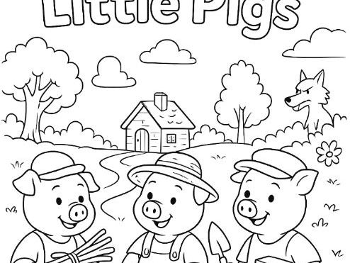 The Three Little Pigs colouring sheet