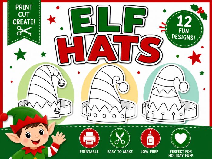Elf Hat Craft Templates | Christmas Headband Craft | 12 Printable Festive Design