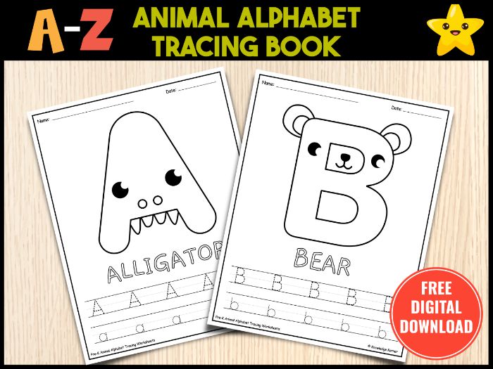 A-Z Animal Alphabet Tracing Worksheets For Toddlers