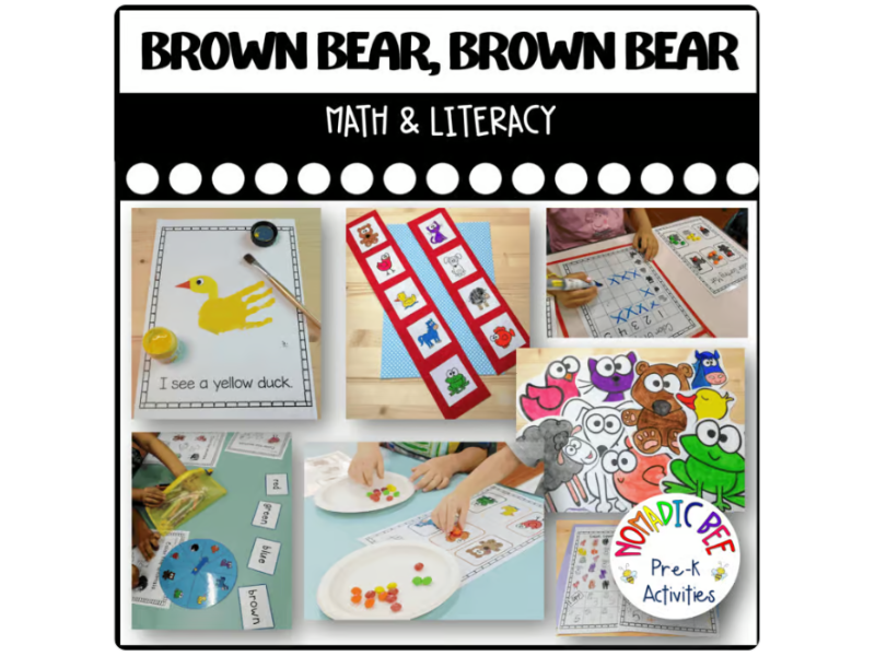 'Brown Bear, Brown Bear' Literacy and Math Printable Centers and Worksheets.