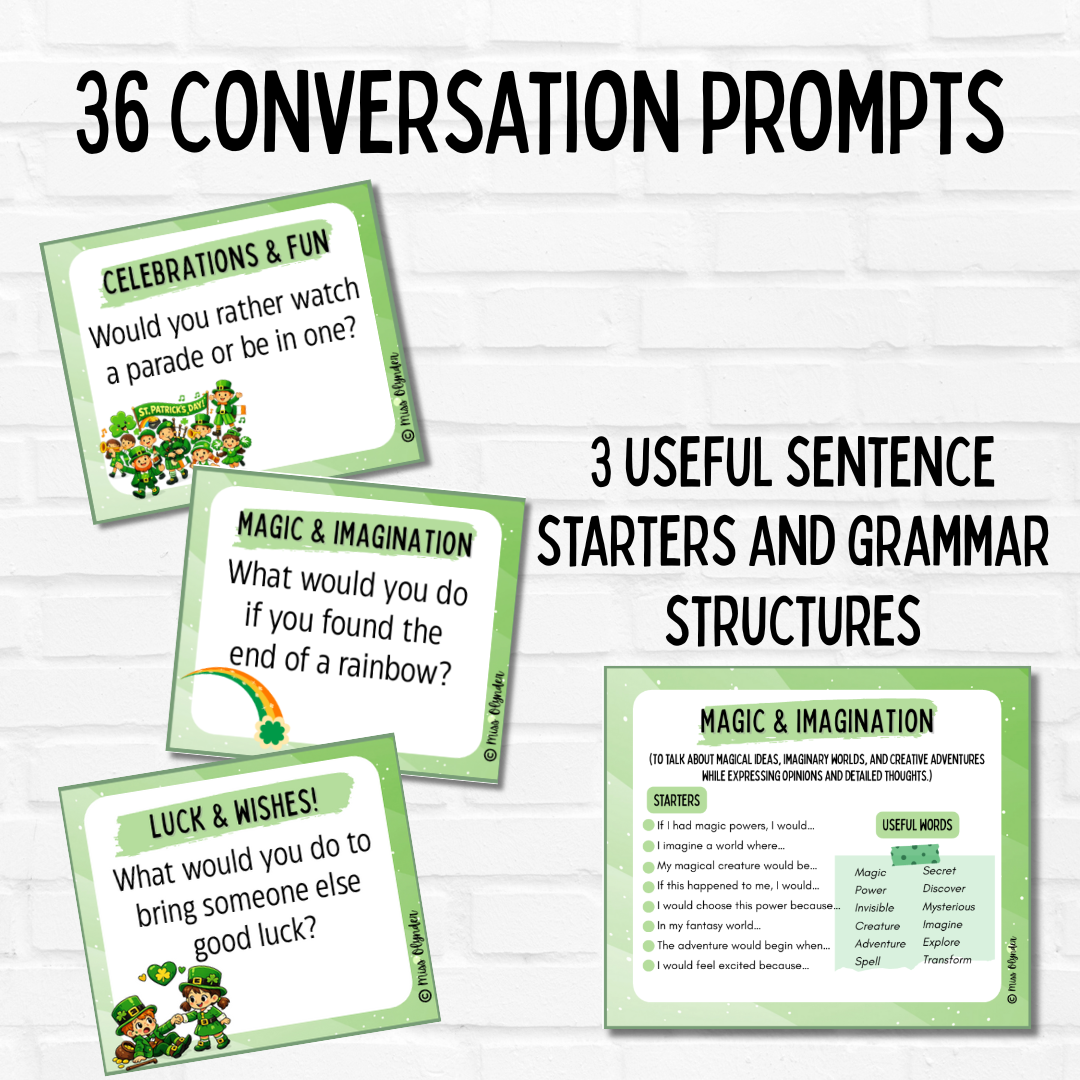 St Patrick’s Day Speaking Cards | ESL / EAL Conversation Prompts | Oral ...