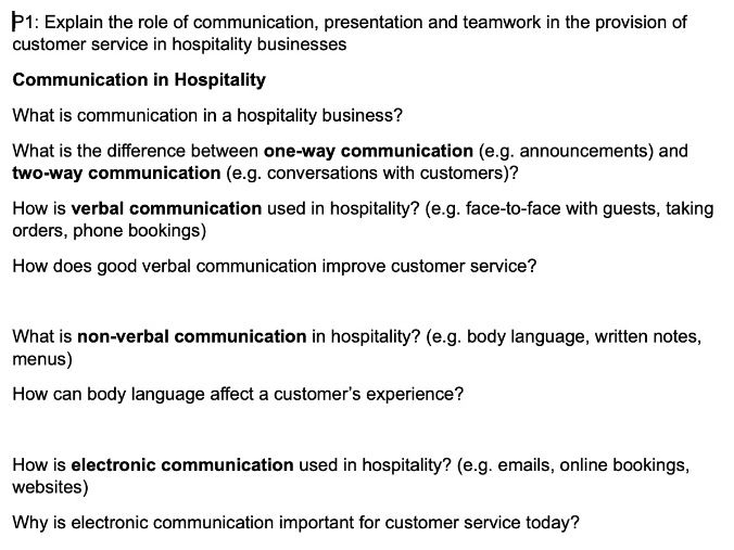 Providing Customer Service in Hospitality Unit 3 BTEC Hospitality Pearson International