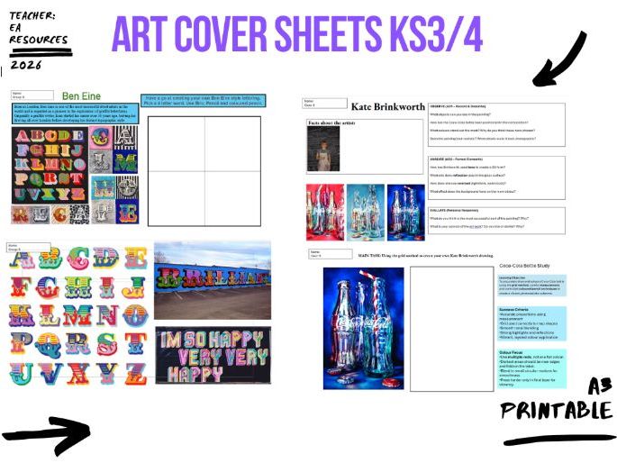 Art Cover Lesson Resource Bank – KS3 & KS4 (Printable A3 Double-Sided Sheets)