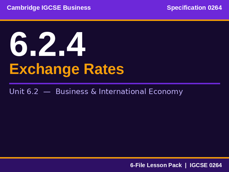 Cambridge IGCSE Business 0264 | 6.2.4 Exchange Rates | Lesson Pack