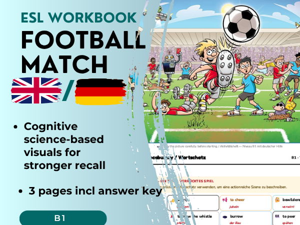 Football ESL Picture Description Workbook | B1 English + German