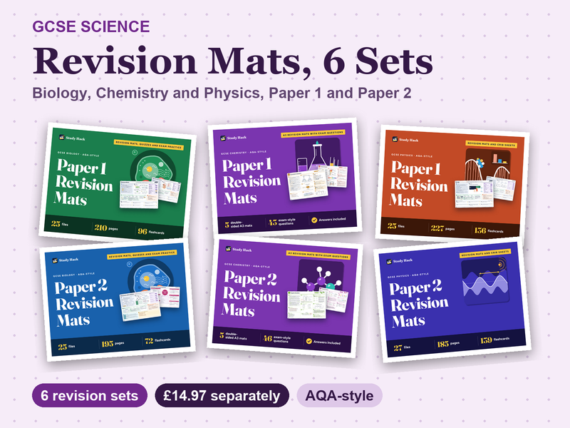 GCSE Science Revision Mats Complete: 6 Sets for Paper 1 and Paper 2 (AQA-style)