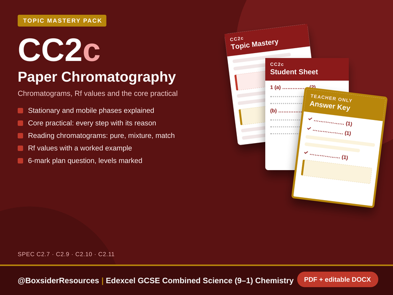 CC2c Paper Chromatography | Edexcel GCSE Combined Science Chemistry Topic Mastery Pack