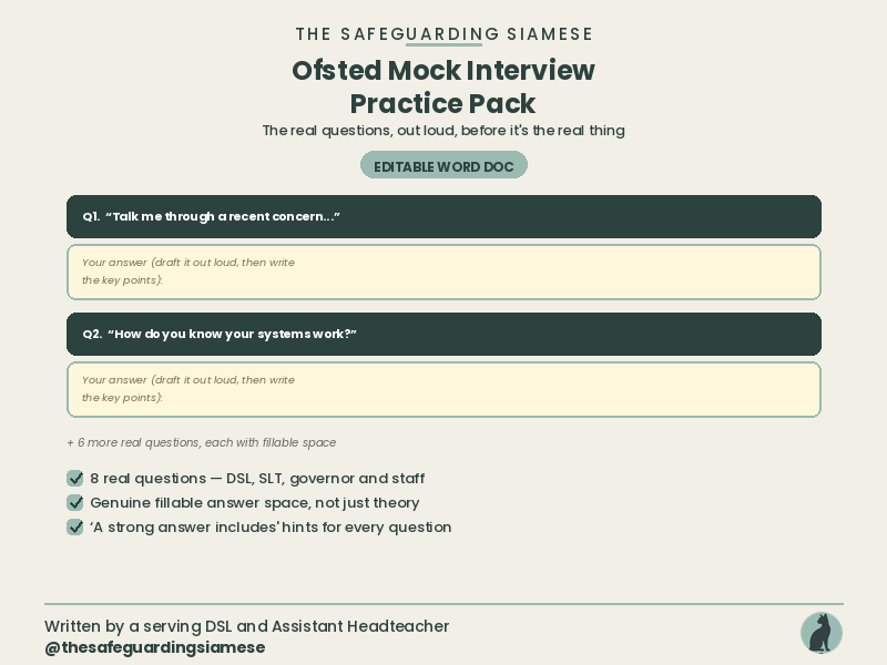Ofsted Mock Interview Practice Pack  8 Real Questions, Fillable Answer Space (Editable Word)