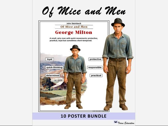 Of Mice and Men, English Literature, 10 Character Summary and Analysis Posters