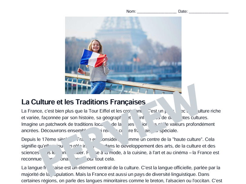 La Culture et les Traditions Françaises for teachers