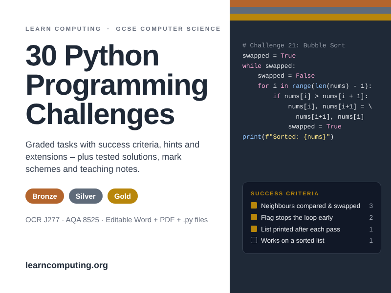 30 Python Challenges for GCSE Computer Science