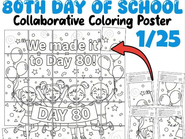 80th Day of School Collaborative Coloring Poster | We Made It to Day 80