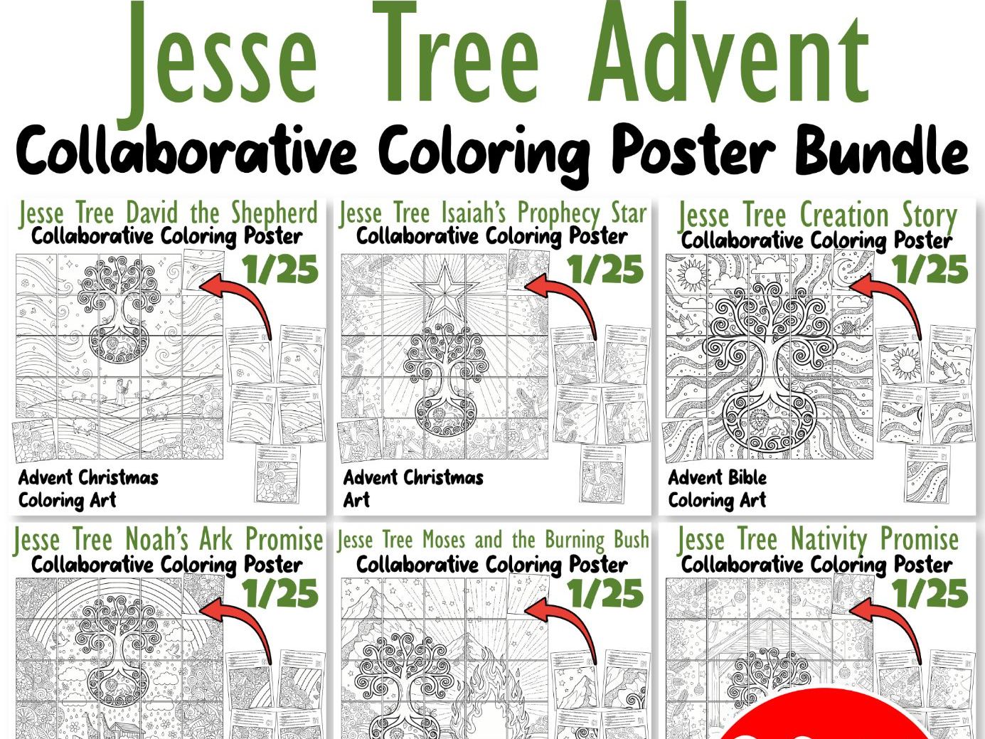 Jesse Tree Advent Collaborative Posters Bundle | 6 Bible Story Christmas Art Sets
