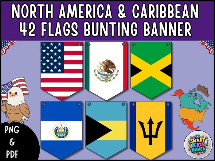 North America Flags Bunting 42 North American Caribbean Flags Banner Geography.