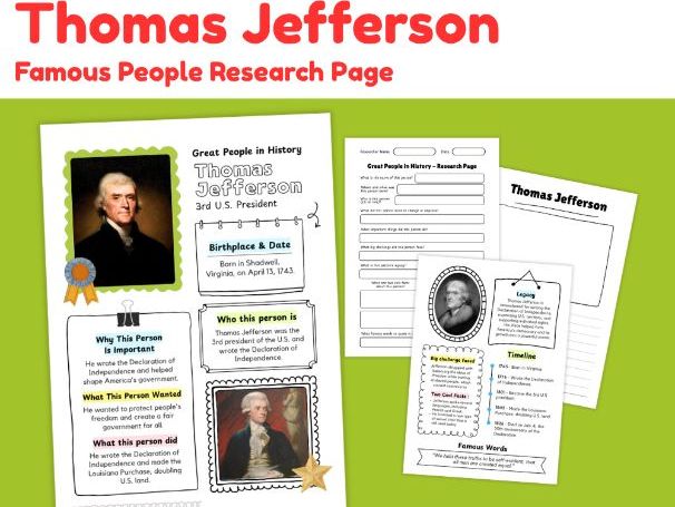 Thomas Jefferson Biography Research Project | U.S. History Worksheets