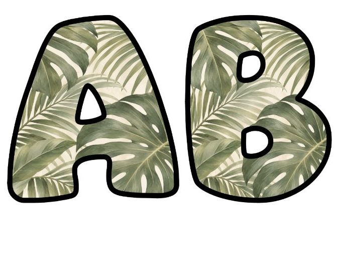 Sage Monstera Leaves Bubble Letters | Botanical Bulletin Board Letters | Classroom Display Pack