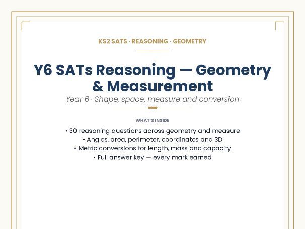 KS2 SATs · REASONING · GEOMETRY Y6 SATs Reasoning — Geometry and Measurement
