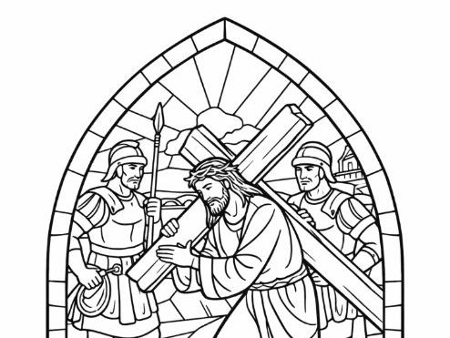 Easter Stations of the Cross - Station 2 Stained Glass Colouring Page - Lent