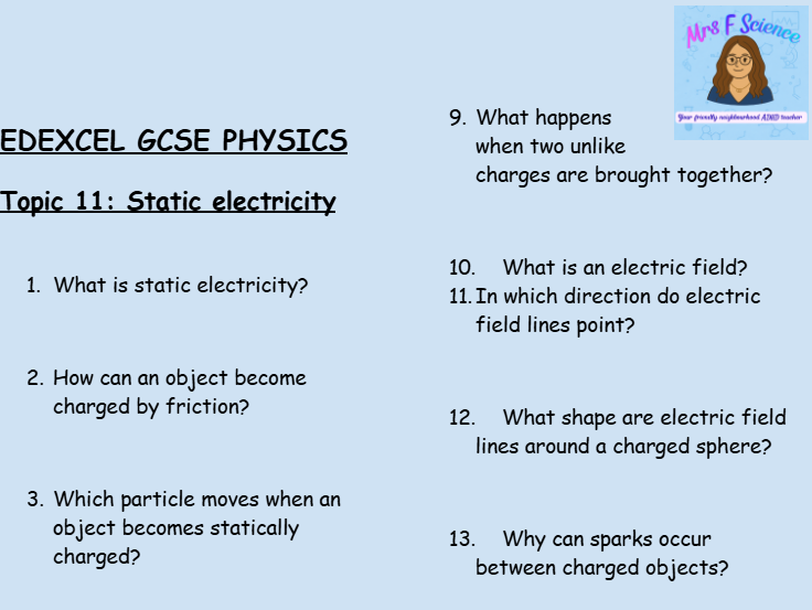 GCSE Edexcel Physics Topic 11: Static Electricity Revision Worksheet