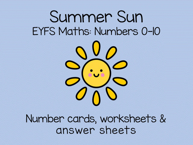 Summer Sun Counting Cards  & worksheets 0–10  EYFS Maths Continuous Provision & Number Recognition