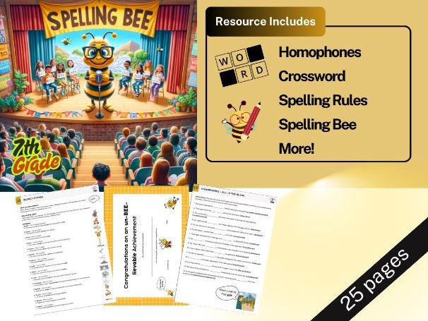 Spelling - Grade 7 - Spelling Bee, Crossword, Silent Letters, More! No Prep!