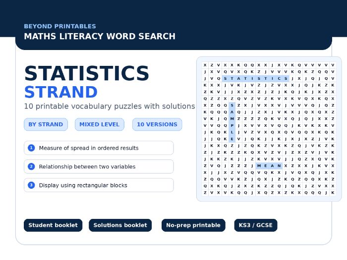 Statistics Strand Maths Word Search | 10 Printable Vocabulary Puzzles with Solutions