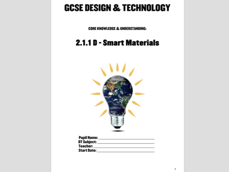 WJEC GCSE KS4 Core 211D: Smart Materials Pupil Workbook & Smart Colours Pres New Design & Technology