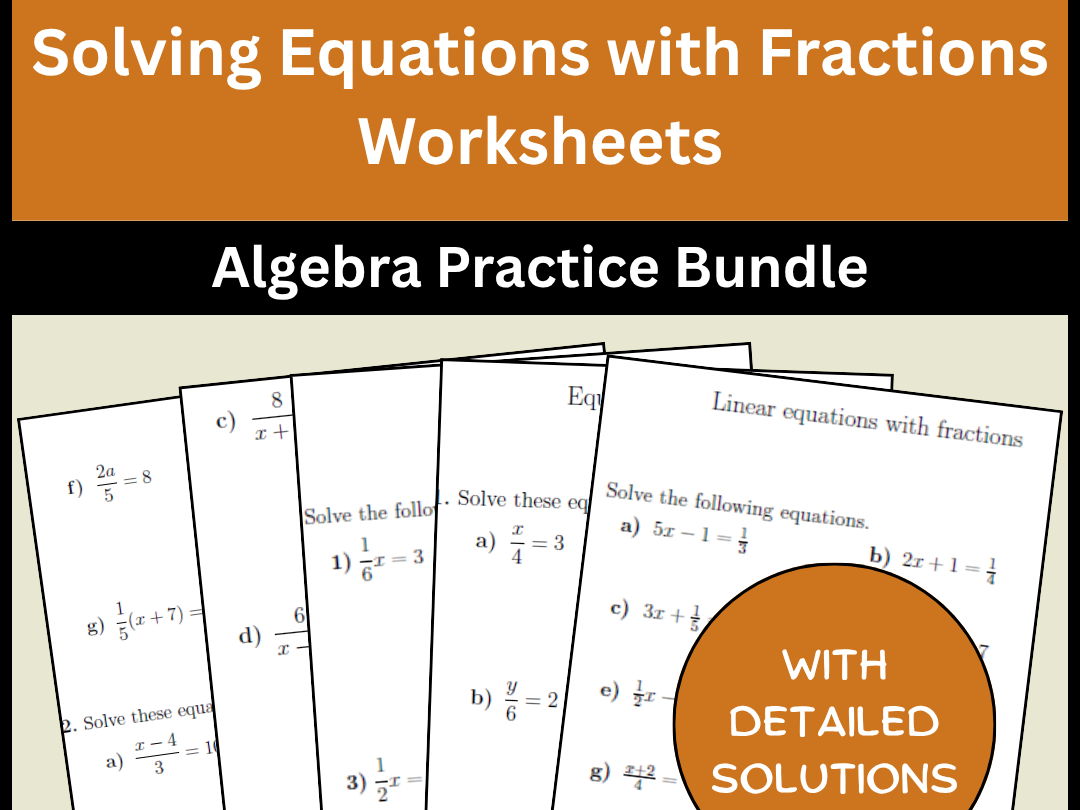 Solving Equations with Fractions Worksheets Algebra Practice Bundle