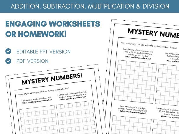 Mystery Numbers | 2 x Worksheet Homework Task | Fluency | Four Operations