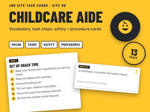 Childcare and Nursery Assistant Job Skills Task Cards for SEND and Post-16