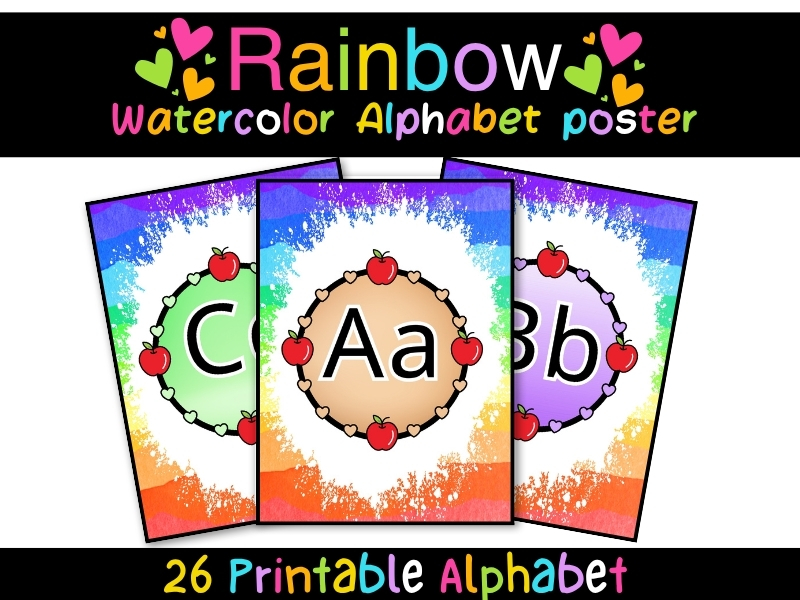 Rainbow Watercolor Alphabet Posters | Colorful Classroom Decor for Teachers