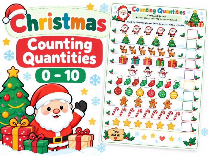 Christmas Counting Quantities 0-10 Worksheet | EYFS & KS1