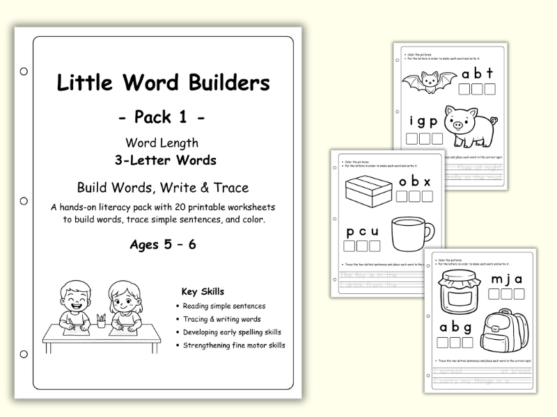 Little Word Builders – Pack 1 (3-Letter Words)