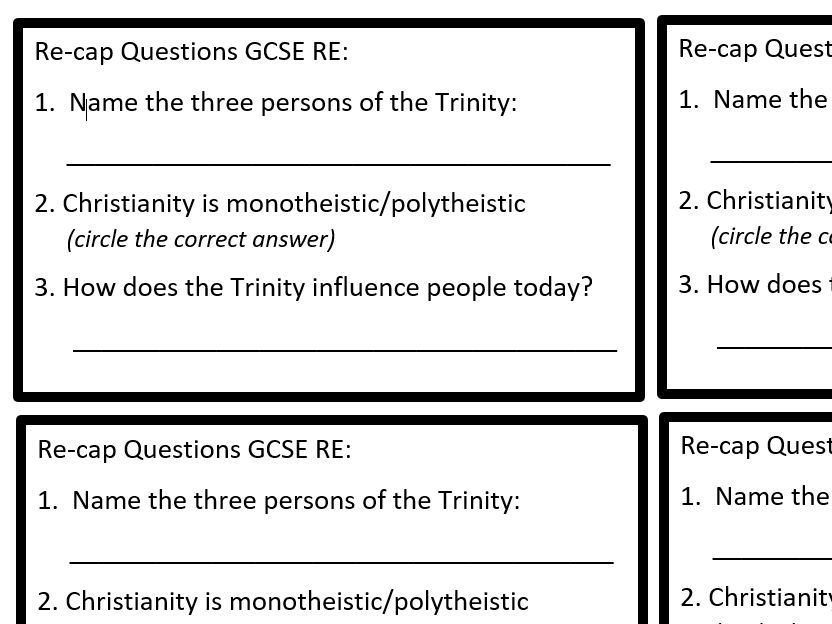 FREE GCSE RE Retrieval Questions – Trinity, Creation & Problem of Evil