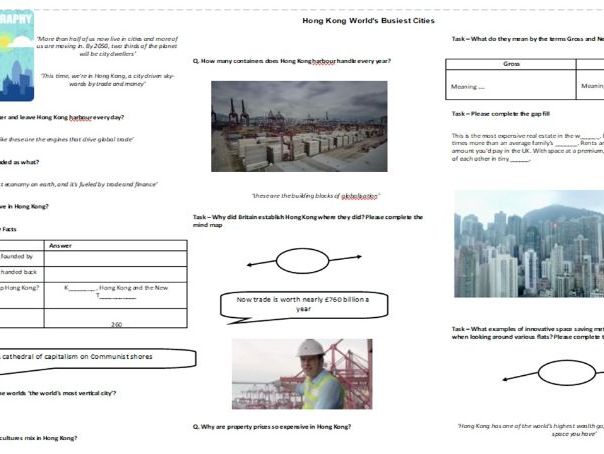 Hong Kong World's Busiest Cities - Worksheet to support the BBC Documentary