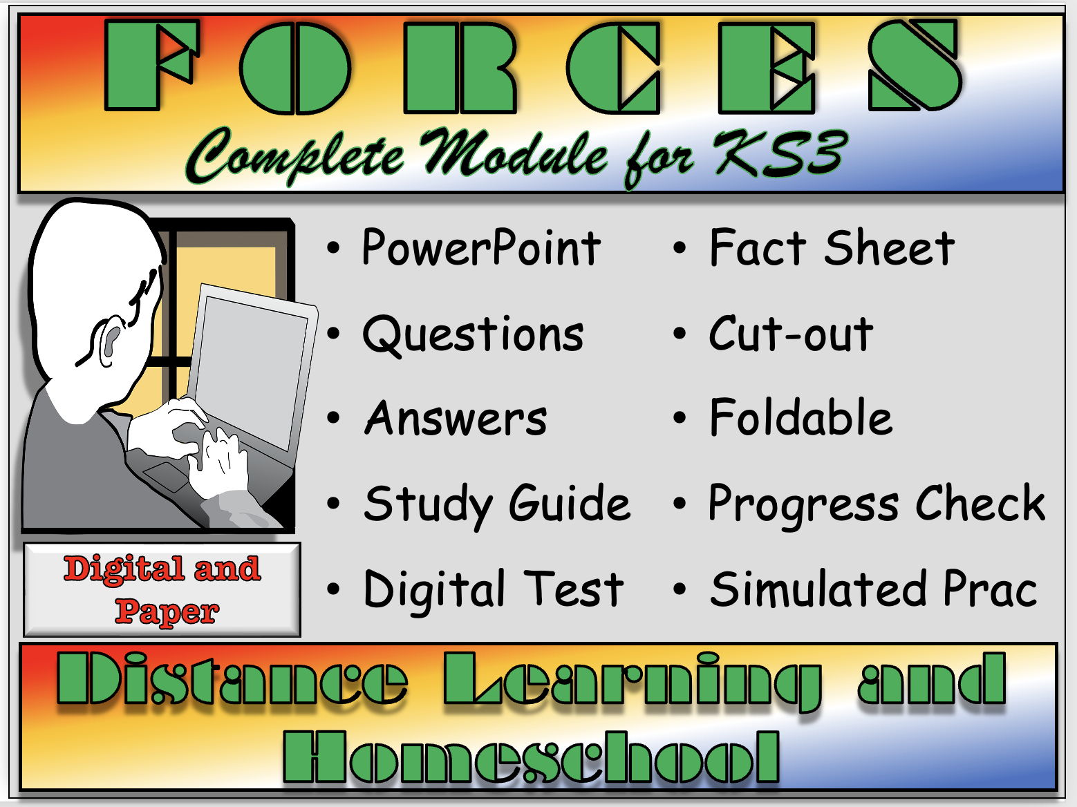 Forces - Complete Distance Learning &  Homeschool Module for KS3 (Mass, Weight, Friction, Air Resistance, Balanced and Unbalanced Forces, Pressure, Speed, Moments, Hooke's Law) Fully Resourced Lessons