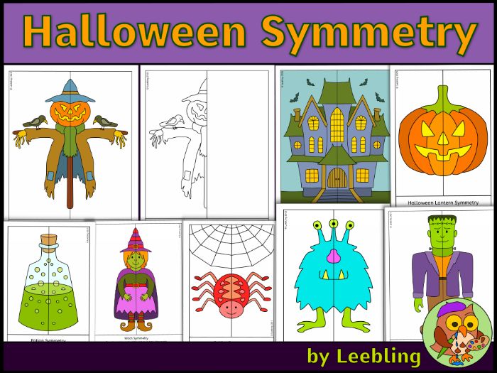 Halloween Symmetry Worksheets, Maths and Art Activity