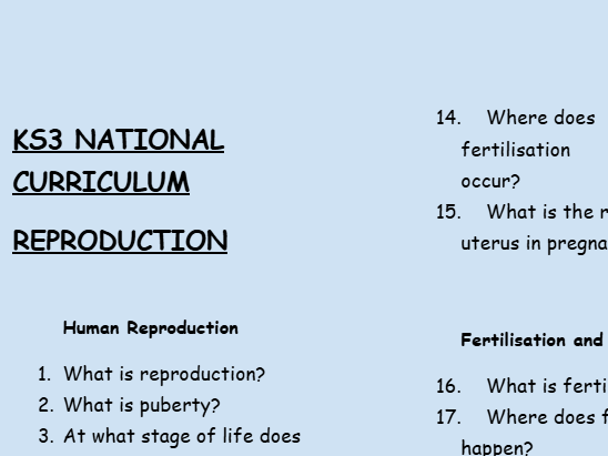 KS3 Science Retrieval Practice – Reproduction (30 Questions + Answers)