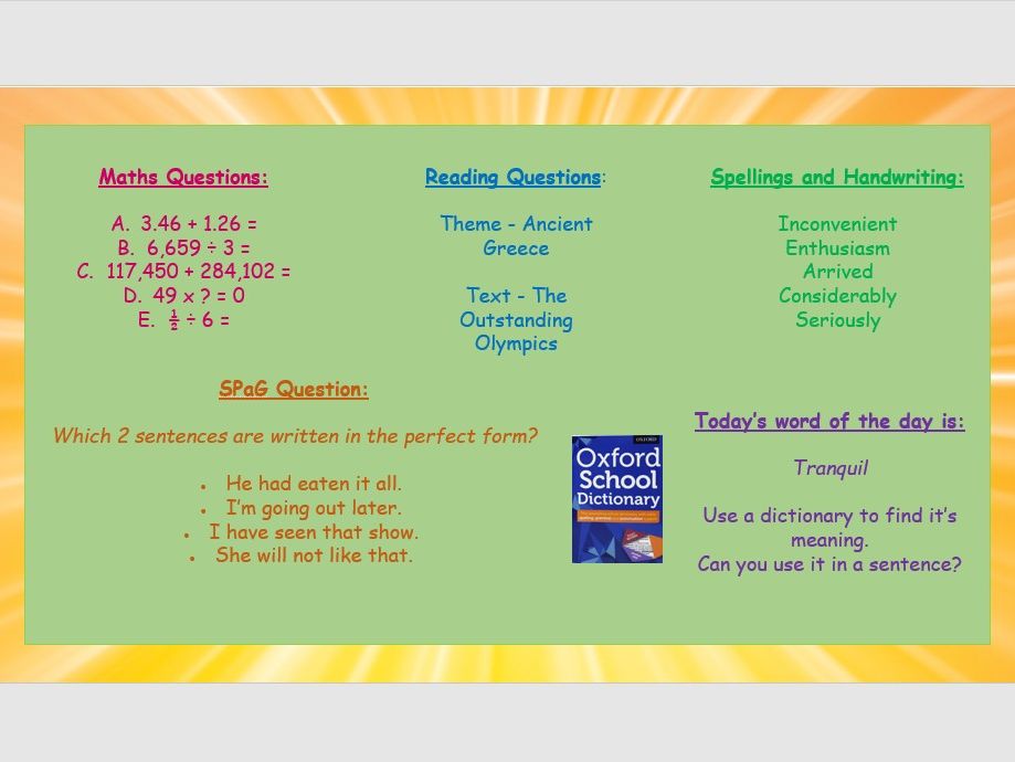 Daily Early Work Resources- Year 6- Spring Term 2.