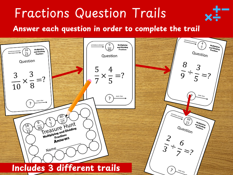 Maths Question Trail - Fractions Treasure Hunt