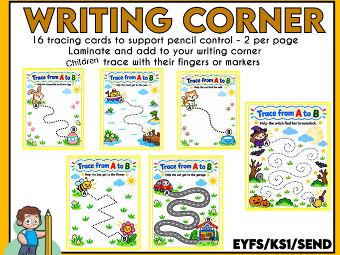 Writing Corner Tracing Cards from A to B